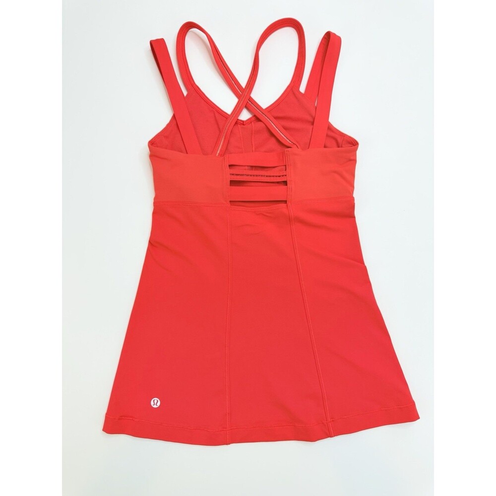 Lululemon Built In Bra Tank Top Womens Size 4 Orange Red Strappy Athletic